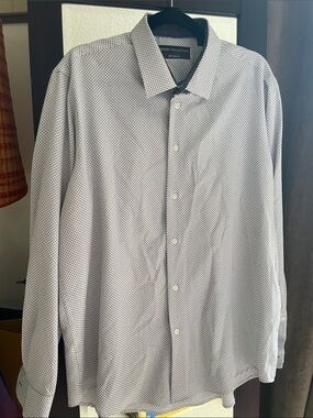 Report Collection Men's White Shirt with Navy Microdot Pattern